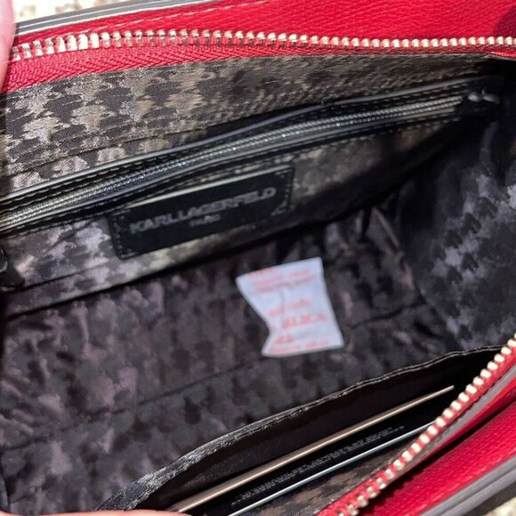 Karl Lagerfeld Paris Womens Maybelle Satchel Crossbody With Pouch Red Medium NWT - Picture 7 of 11